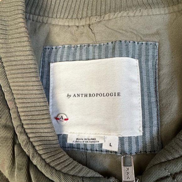 Anthropology sz LG olive utility jacket zip front pockets quilted coat sz LG - Picture 10 of 12